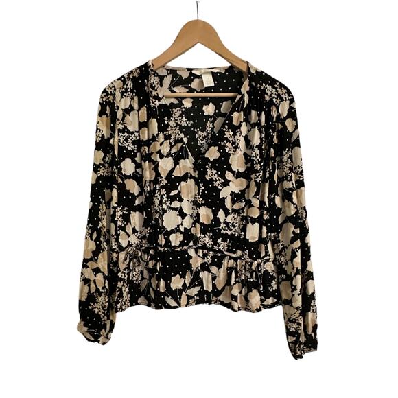 H&M Autumn Floral Peplum V neck Top Size 8 - Picture 1 of 4